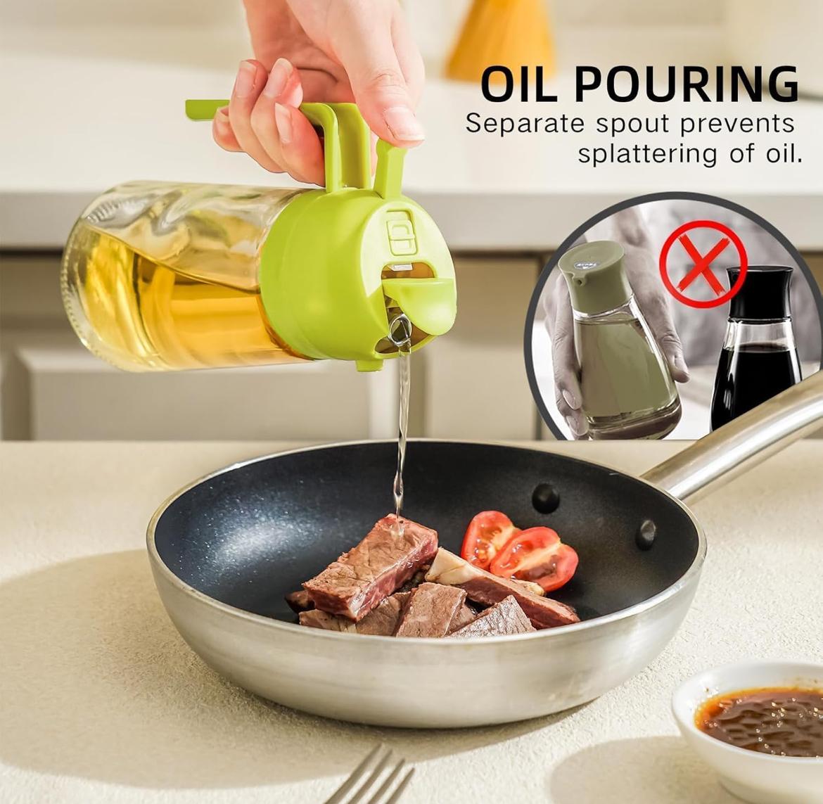 2-in-1 Large Capacity Multi-Function Glass Oil Pot Spray Can Smooth Surface Household Kitchen Supplies